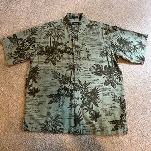 Mens Izod Hawaiian Short Sleeve Button Up Shirt 100% Silk Size Large